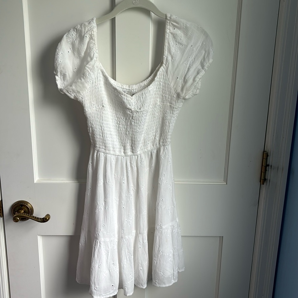 Hollister Floral Shortsleeve Cinched Top Dress - size: 12 - color: white